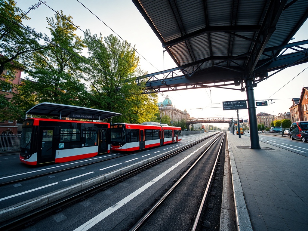 Mapa połączeń lotniczych i kolejowych Wrocławia, podkreślająca połączenia do Seulu i Berlina.